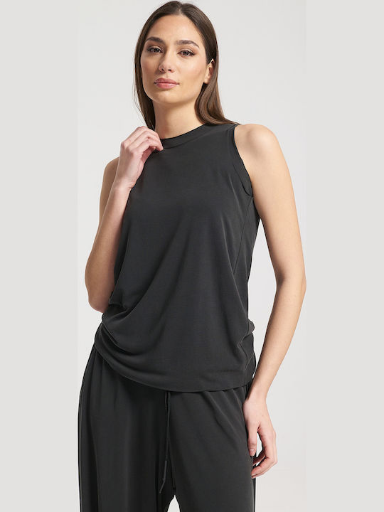 Γυναικείο Αθλητικό Crop Top Αμάνικο Μαύρο