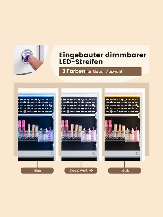 Costway Schmuckkästchen Glas mit Schublade & Spiegel Weiß
