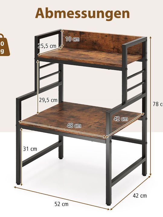Costway Metallic Kitchen Rack 3 Tiers Brown 52x42x78cm
