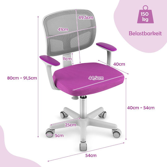 Costway Kinderstühle Büro Lila 54x50x80-91.5cm