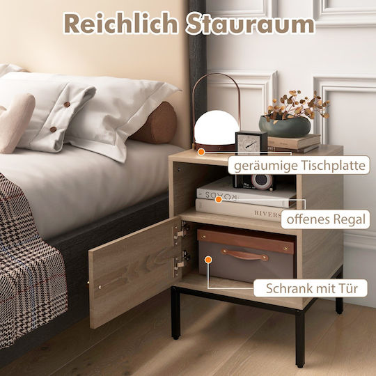 Wooden Bedside Tables with Metal Legs Beige 2 Pieces 57x40x40cm