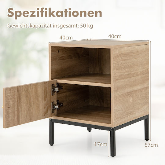 Wooden Bedside Tables with Metal Legs Beige 2 Pieces 57x40x40cm