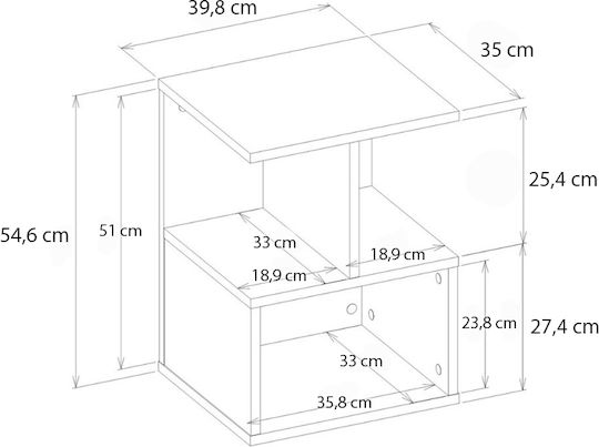 Κομοδίνο Entiero Ξύλινο Λευκό 39.8x35x54.6cm