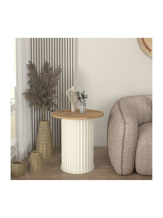 Στρογγυλό Βοηθητικό Τραπεζάκι Bohema Ξύλινο Ivory - Sepet Oak Μ50xΠ50xΥ53.2εκ.