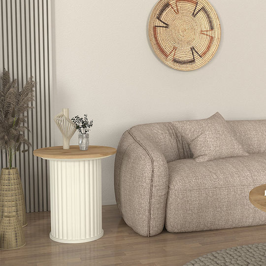 Кръгла Странична Маса Bohema Дървена Екрю - Sepet Oak Ш50xД50xВ53.2см