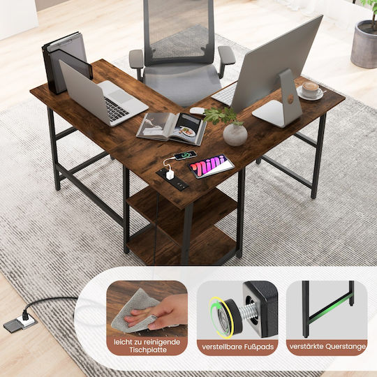 Γωνιακό Γραφείο Υπολογιστή με USB θύρες 120x120x75εκ. Ρουστίκ Καφέ Γωνιακό Γραφείο Υπολογιστή με USB θύρες 120x120x75εκ. Ρουστίκ Καφέ