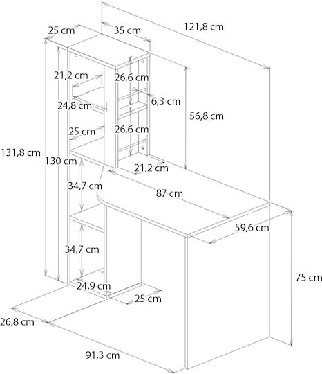 Γραφείο Gemini 121.8x59.6x131.8εκ. Ανθρακί - Λευκό