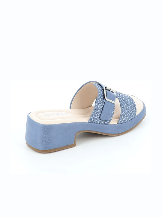 Mules with Chunky Low Heel in Blue Color