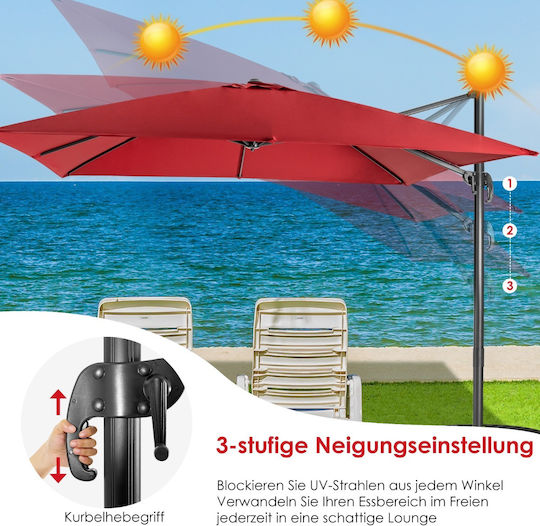 Hängender Rundschreiben Metall Rote Garten- und Terrassen-Sonnenschirm F2.73xY2.73m