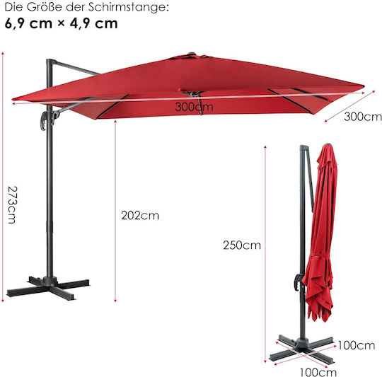 Hängender Rundschreiben Metall Rote Garten- und Terrassen-Sonnenschirm F2.73xY2.73m