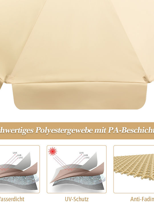 Professionell Garten & Terrassen Sonnenschirm Bodenständer Rund Holz Beige mit Kurbel Ø2.53m NP11076BE