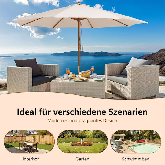 Runde Holz Garten- und Terrassen-Sonnenschirm Beige Φ3xΥ2.62m