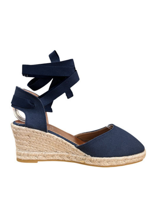 Women's Synthetic Leather Platform Espadrilles Blue