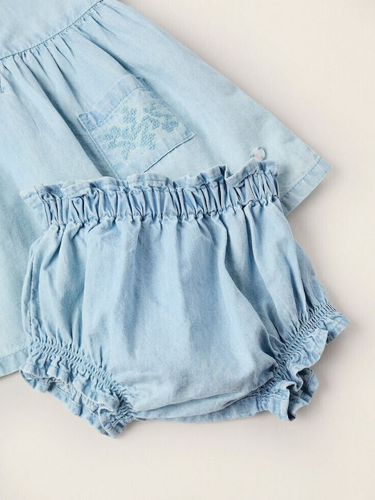 Kinderkleid Denim Set mit Unterhose Light Blue