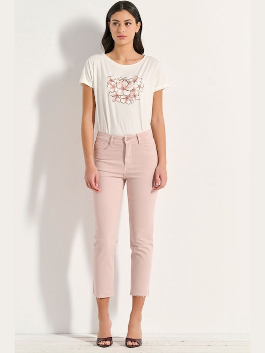 Hoch tailliert Damenjeans in Gerader Linie Rosa