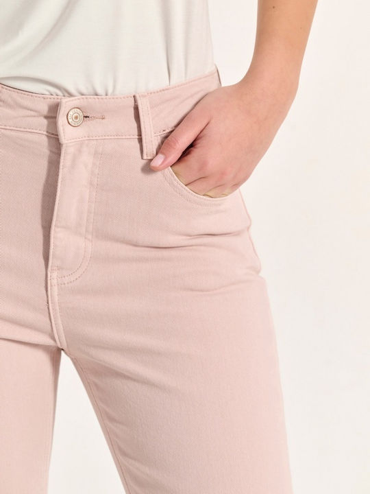 Hoch tailliert Damenjeans in Gerader Linie Rosa