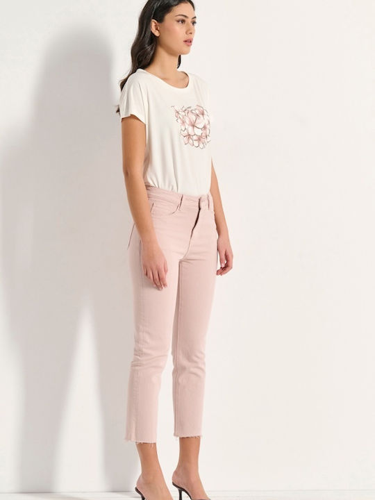 Hoch tailliert Damenjeans in Gerader Linie Rosa