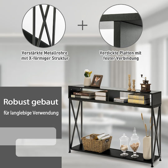 Console Table Wood & Metal Black L120xW23xH79cm