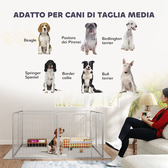 Pawhut Dog Fence 8 Foldable Adjustable Panels Door Steel Height 80 cm Silver D06-255v01sr