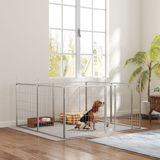 Pawhut Dog Fence 8 Foldable Adjustable Panels Door Steel Height 80 cm Silver D06-255v01sr
