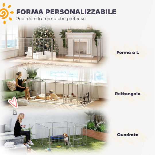 Pawhut Dog Fence 8 Foldable Adjustable Panels Door Steel Height 80 cm Silver D06-255v01sr