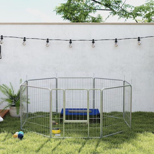 Pawhut Dog Fence 8 Foldable Adjustable Panels Door Steel Height 80 cm Silver D06-255v01sr