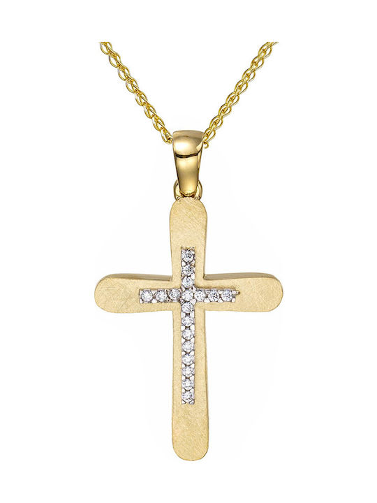 Papoulidis Jewellery Γυναικείος Χρυσός Σταυρός 14Κ Διπλής Όψης χωρίς Αλυσίδα