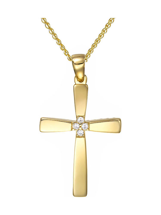 Papoulidis Jewellery Γυναικείος Χρυσός Σταυρός 14Κ Διπλής Όψης χωρίς Αλυσίδα