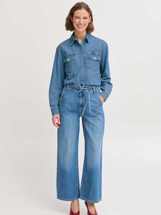 Langärmelig Damen Denim Hemd Light Blue Denim