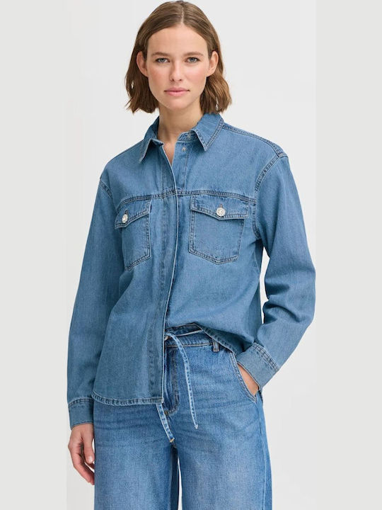 Langärmelig Damen Denim Hemd Light Blue Denim