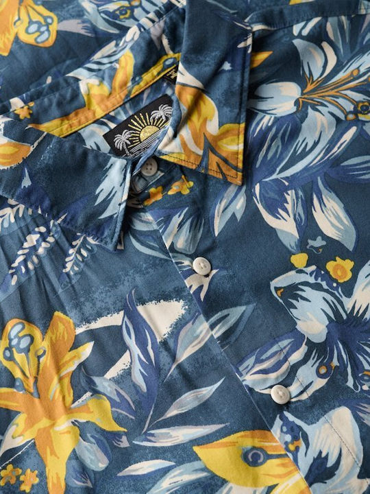 Hawaiian Print Short-sleeved Shirt Floral Blue