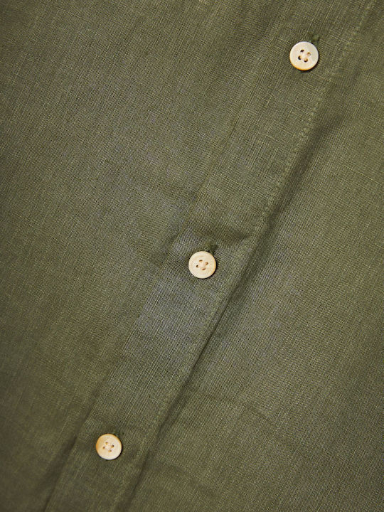 Long-sleeved Linen Shirt Khaki