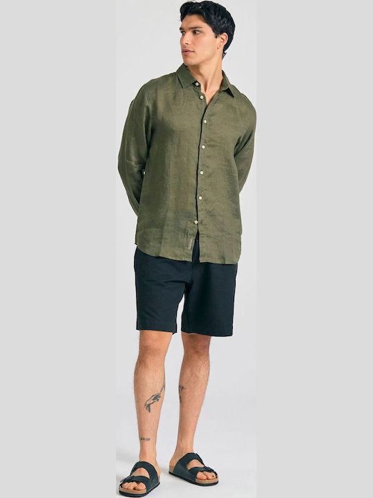 Long-sleeved Linen Shirt Khaki
