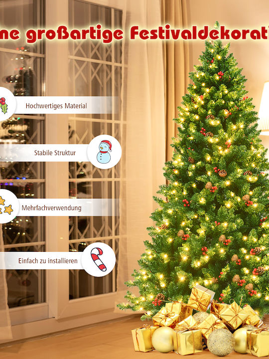Christmas Tree with Pinecones 210cm with 1100 Branches and with LED Lighting