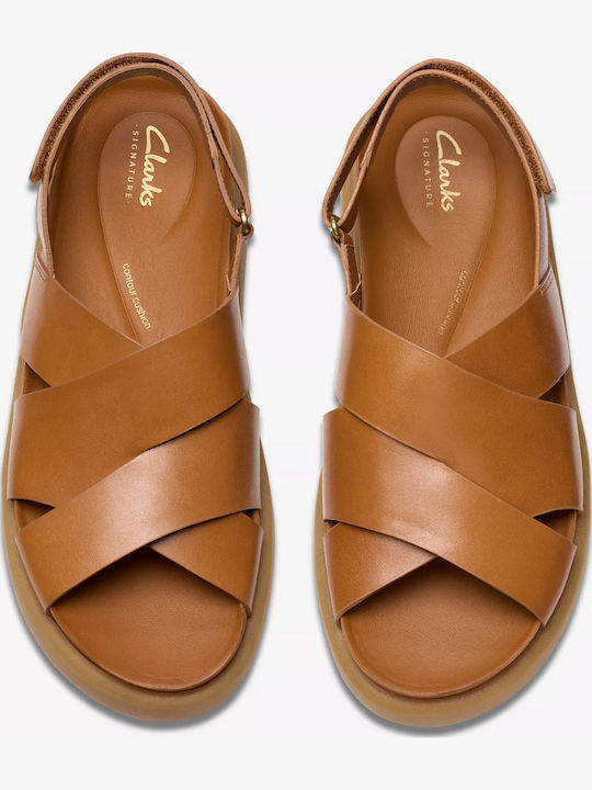 Aristella Sun Leather Women's Flat Sandals with Strap in Tabac Brown Color
