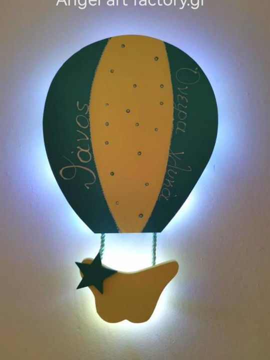 Children's Wooden Wall Light Hot Air Balloon Name