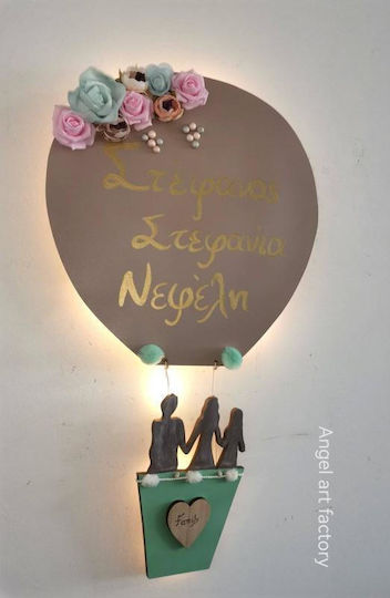Children's Wooden Wall Light "Hot Air Balloon Family" Names