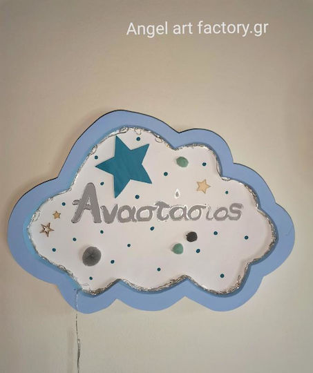 Children's Wooden Wall Light Cloud Name
