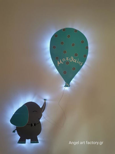 Aplica de perete din lemn pentru copii "Elefant Balon" Nume