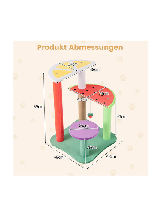 Costway Scratching Post Cat Trees Yellow 4 levels Height 69cm
