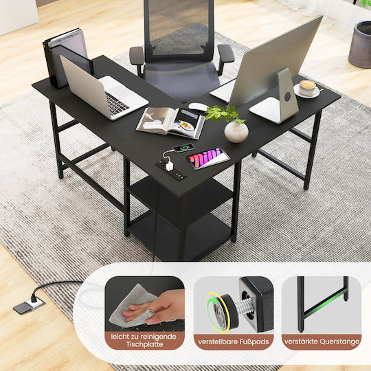 Γωνιακό Γραφείο Υπολογιστή με USB θύρες 120x120x75εκ. Μαύρο Γωνιακό Γραφείο Υπολογιστή με USB θύρες 120x120x75εκ. Μαύρο