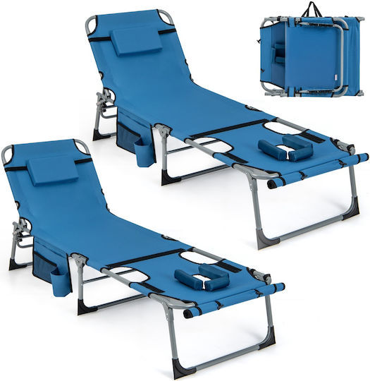 Costway Foldable Metallic Beach Sunbed Light Blue with Pillow