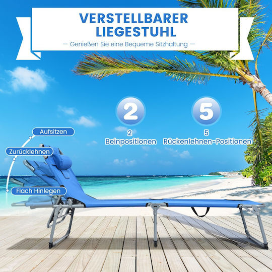 Costway Foldable Metallic Beach Sunbed Blue 154cm