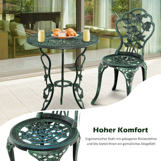 Dining Set for Small Outdoor Spaces with Umbrella Holder 3 Pieces Green