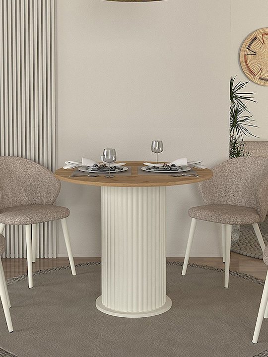 Bohema Rotund Masă Sala de mese Ivory - Sepet Oak 90x90x77.7buc