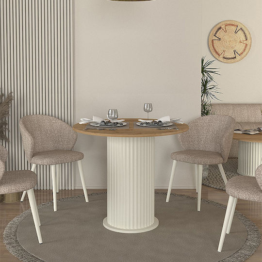 Bohema Στρογγυλό Τραπεζαρίας Ivory - Sepet Oak 90x90x77.7εκ.