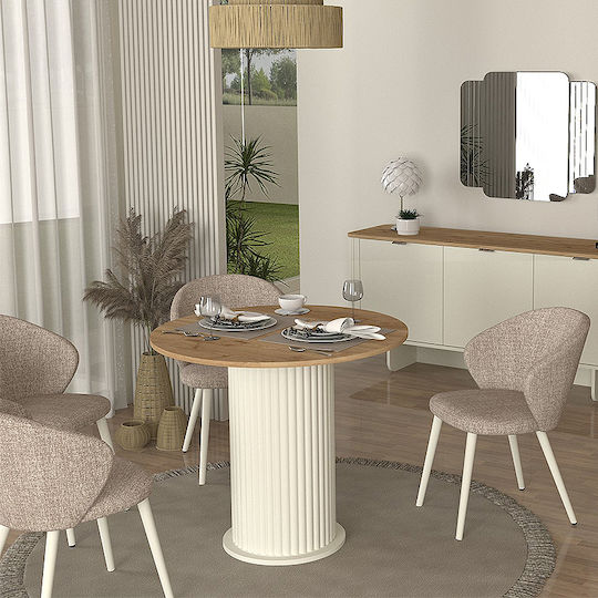 Bohema Στρογγυλό Τραπέζι Τραπεζαρίας Ξύλινο Ivory - Sepet Oak 90x90x77.7εκ.