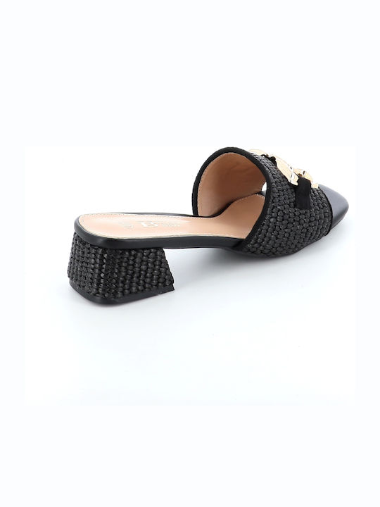 Mules mit Chunky Niedrig Absatz in Schwarz Farbe