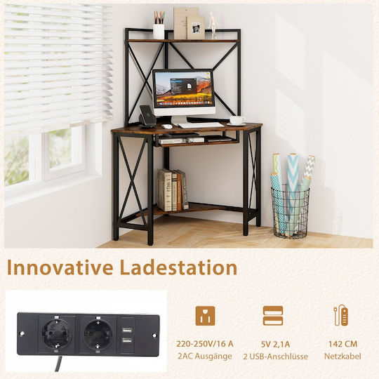 Γωνιακό Γραφείο με USB θύρες 113x75x145εκ. Καφέ Γωνιακό Γραφείο με USB θύρες 113x75x145εκ. Καφέ