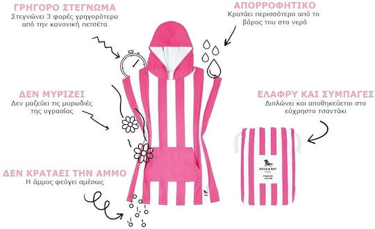 Dock & Bay Kid's Poncho Quickdry Malibu Pink Microfiber 66 X 49cm